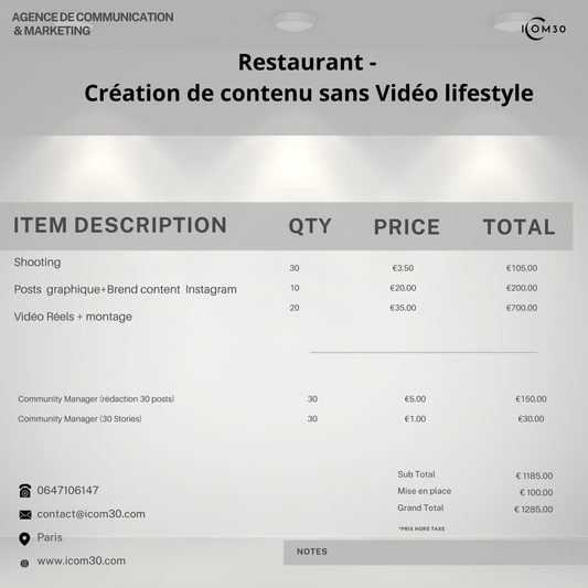 RESTAURANT - CRÉATION DE CONTENU sans vidéo lifestyle